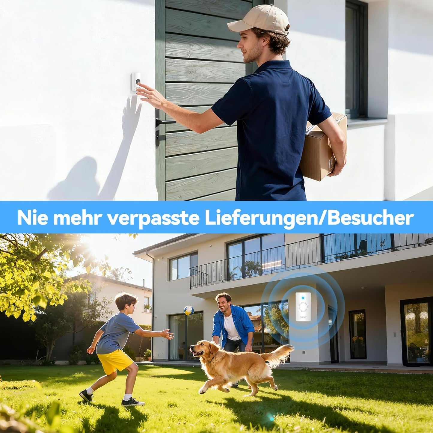 Funkklingel-Set mit 2 Sendern & 2 Empfängern, 2 Sender + 2 Empfänger Weiss