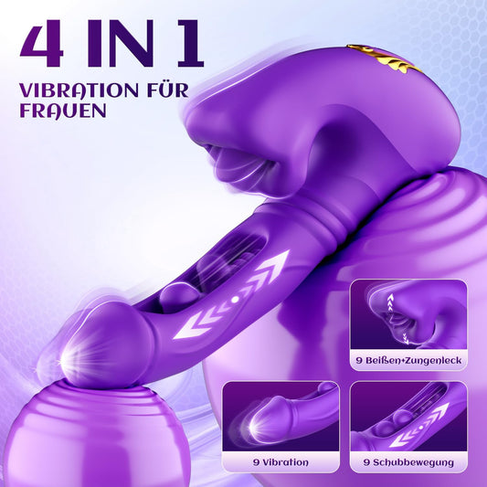 Vibrations-Dildo mit Stoss- und Leckfunktion, Lila
