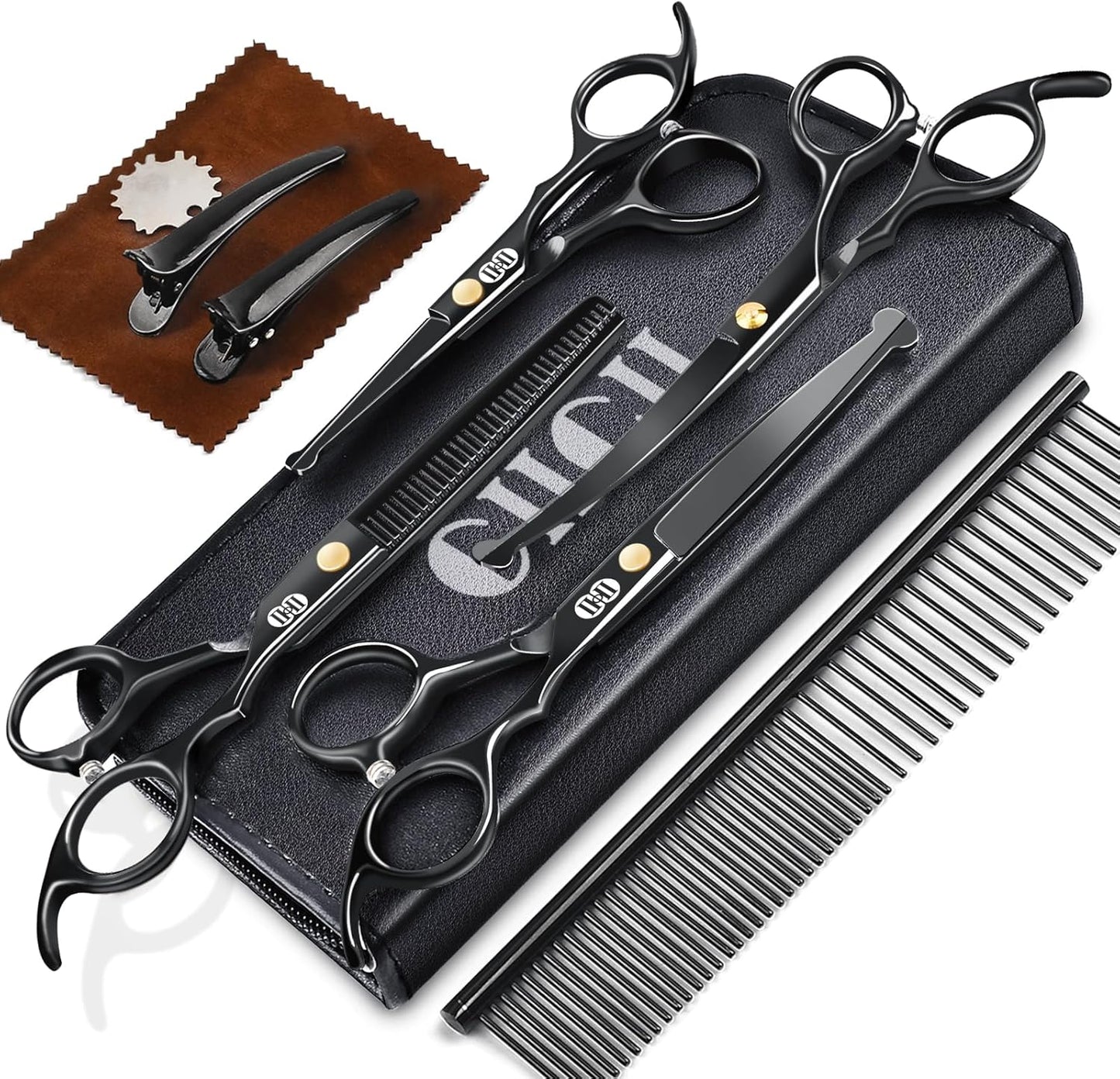 10-teiliges Fellpflegeset, Schwarz Fellschere Hunde / 10-In-1 Schwarz Hundeschere