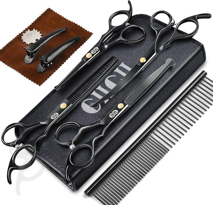 10-teiliges Fellpflegeset, Schwarz Fellschere Hunde / 10-In-1 Schwarz Hundeschere