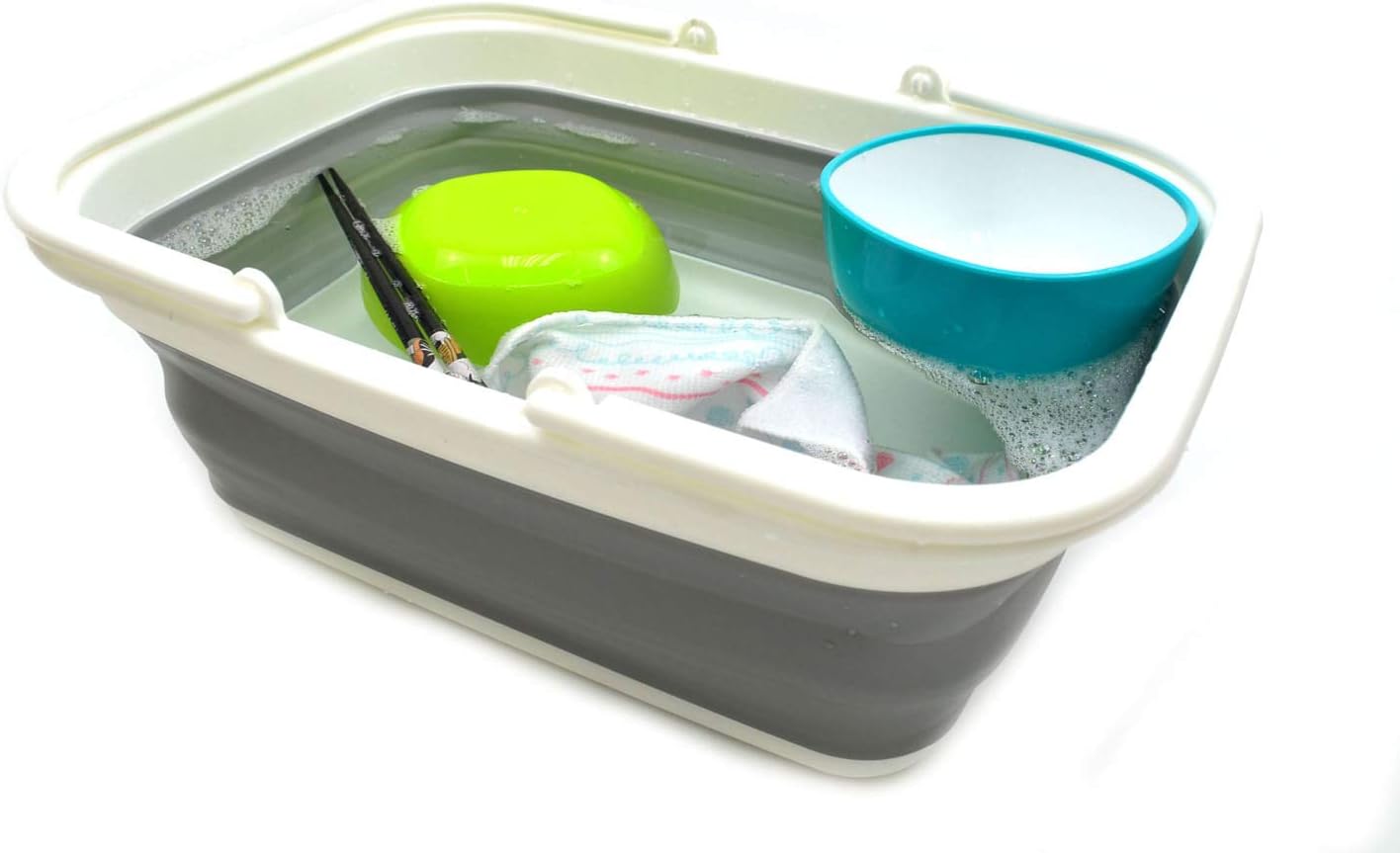 Faltbare Wanne mit Griff, platzsparend, Weiss/Grau