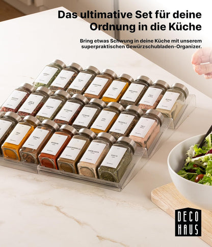 Gewürzgläser-Set mit Schubladeneinsatz, 24 Stk, ausziehbar, Chrom, Deckel Edelstahl