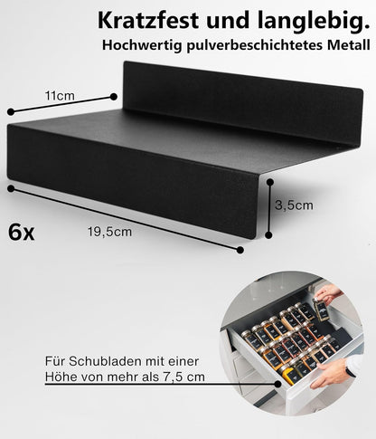 Gewürzgläser-Set mit Schubladeneinsatz, 24 Stk, aus Teilen, Schwarz, Deckel Edelstahl