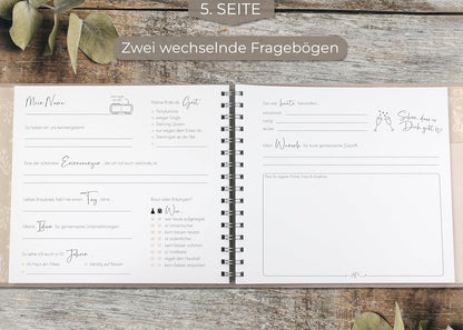 Gästebuch für Hochzeiten, mit Fragen Sandbeige