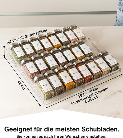 Gewürzgläser-Set mit Schubladeneinsatz, 24 Stk, ausziehbar, Chrom, Deckel Edelstahl