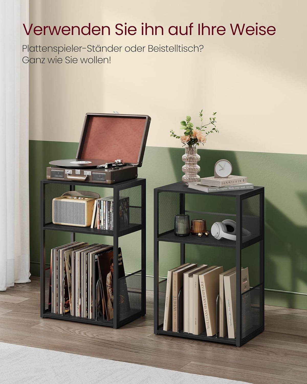 Regal für Plattenspieler und Schallplatten, Ebenholzschwarz Standardversion