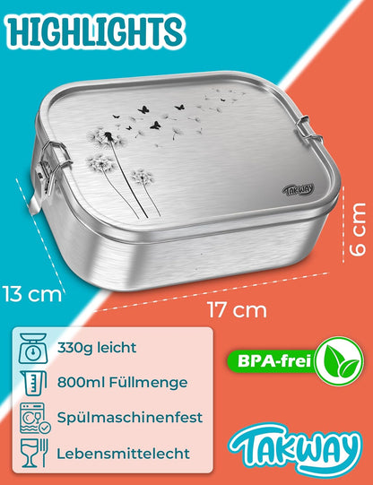 Brotdose mit 3-Fach-Unterteilung und Pusteblumendesign, Pusteblume 3-Fächer