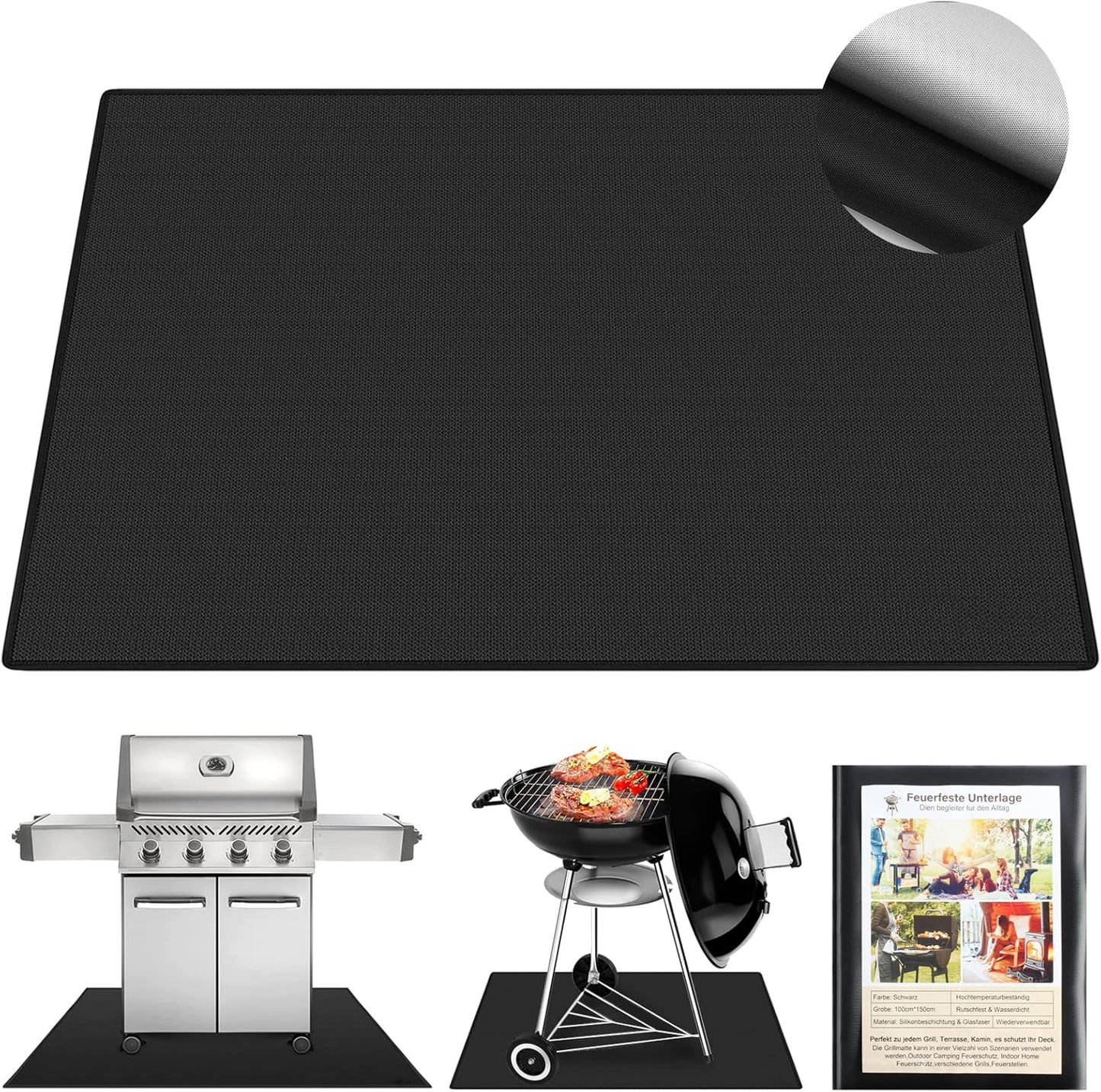 Feuerfeste Hitzeschutzmatte für Grill & Feuerstelle, Schwarz