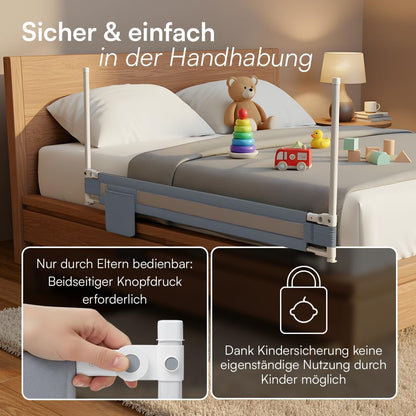 Rausfallschutz Bettgitter höhenverstellbar 180 cm, Hellgrau - mit Gurt 180 cm