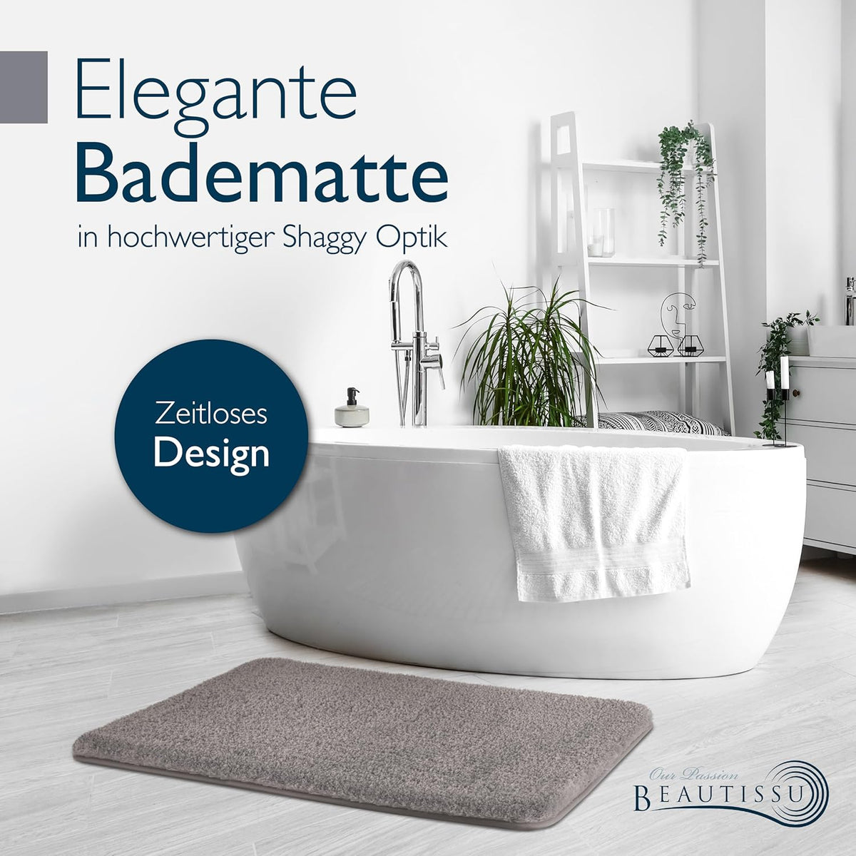 Rutschfeste Badematte, Fussbodenheizung geeignet, 70 x 120 cm, 70 x 120 cm Hellgrau