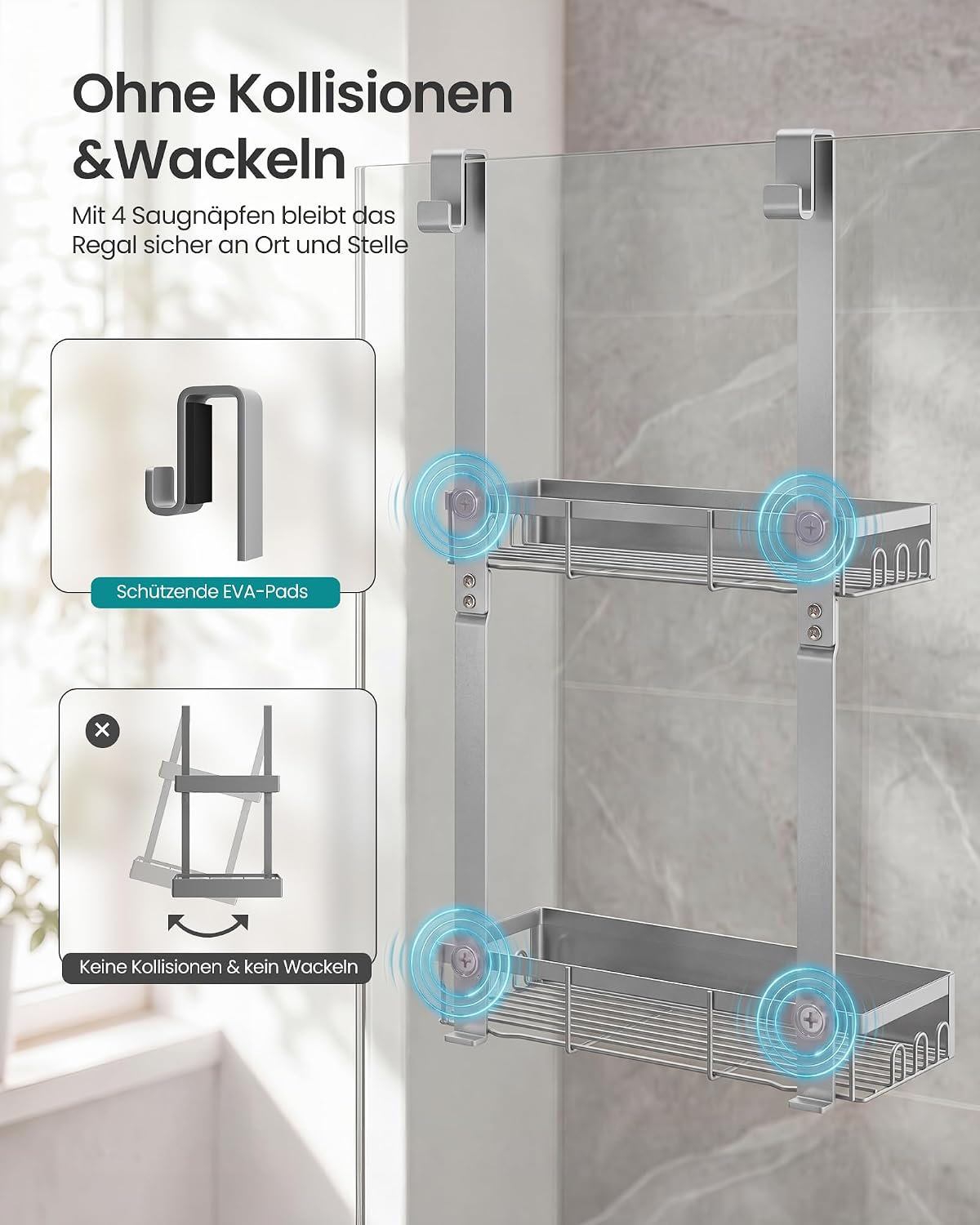 Duschablage ohne Bohren, Silber