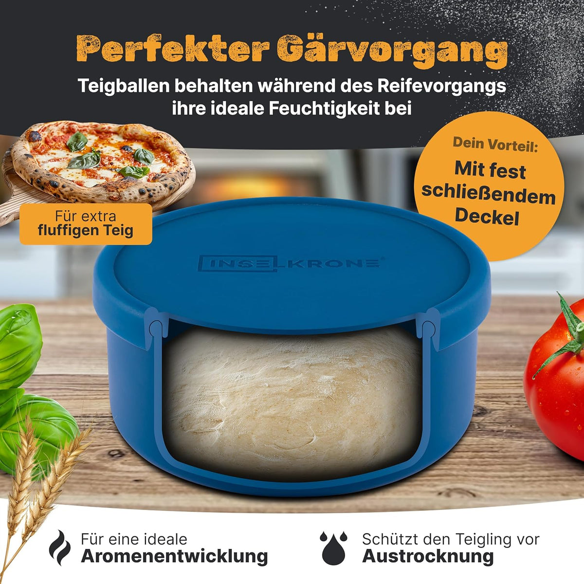 4er-Set Pizzaballenbox mit Deckel, 4 Stück blau