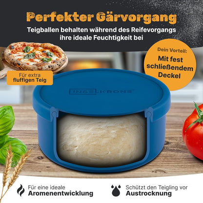 4er-Set Pizzaballenbox mit Deckel, 4 Stück blau