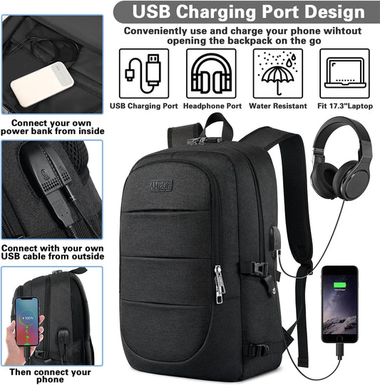 Laptop-Rucksack mit USB, 17.3 inch Schwarz