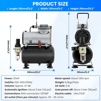 Airbrush-Set TC-20TK mit Kompressor für Hobby & Kunst, TC-20TK