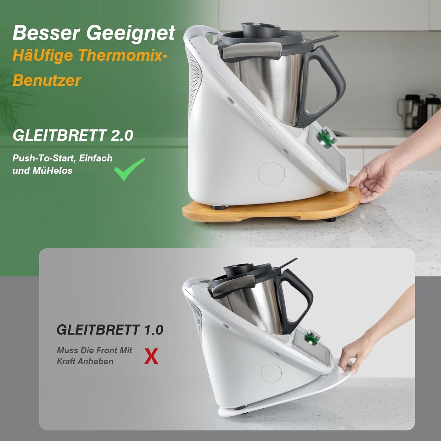 Gleitbrett für Thermomix TM6/TM5 mit Rollen, Bambus