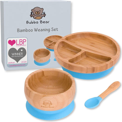 Baby Fütterungsset mit Saugnapf-Schüsseln und Löffel, Blau