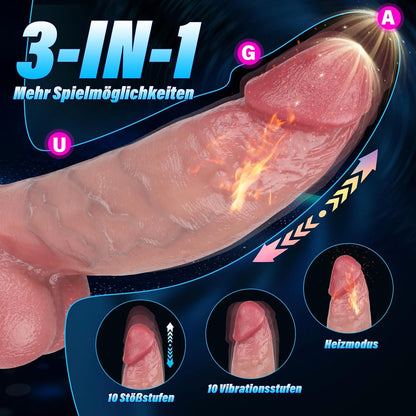 Realistischer Dildo mit Heizung und 10 Funktionen, Fleischfarbe