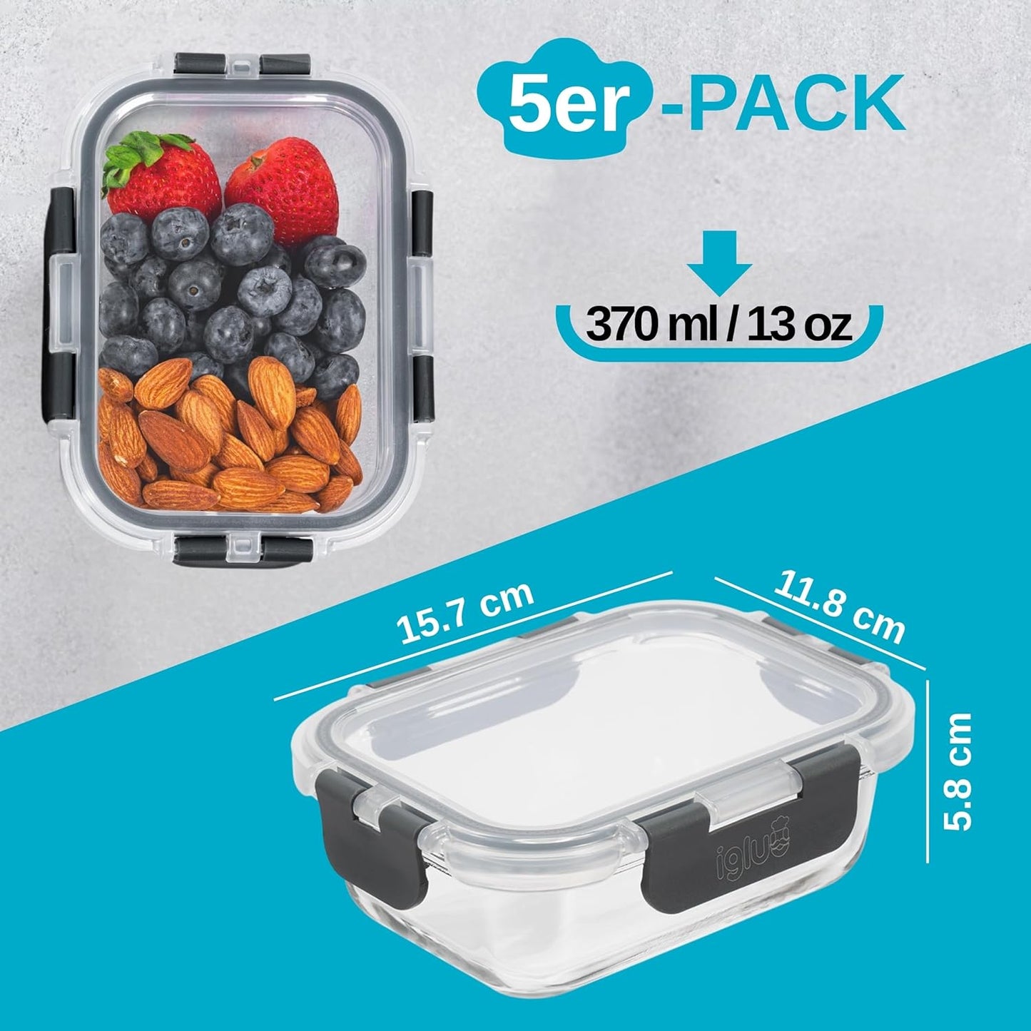 Glas-Frischhaltedosen-Set (5 Stück, 370 ml), 370 ml 5