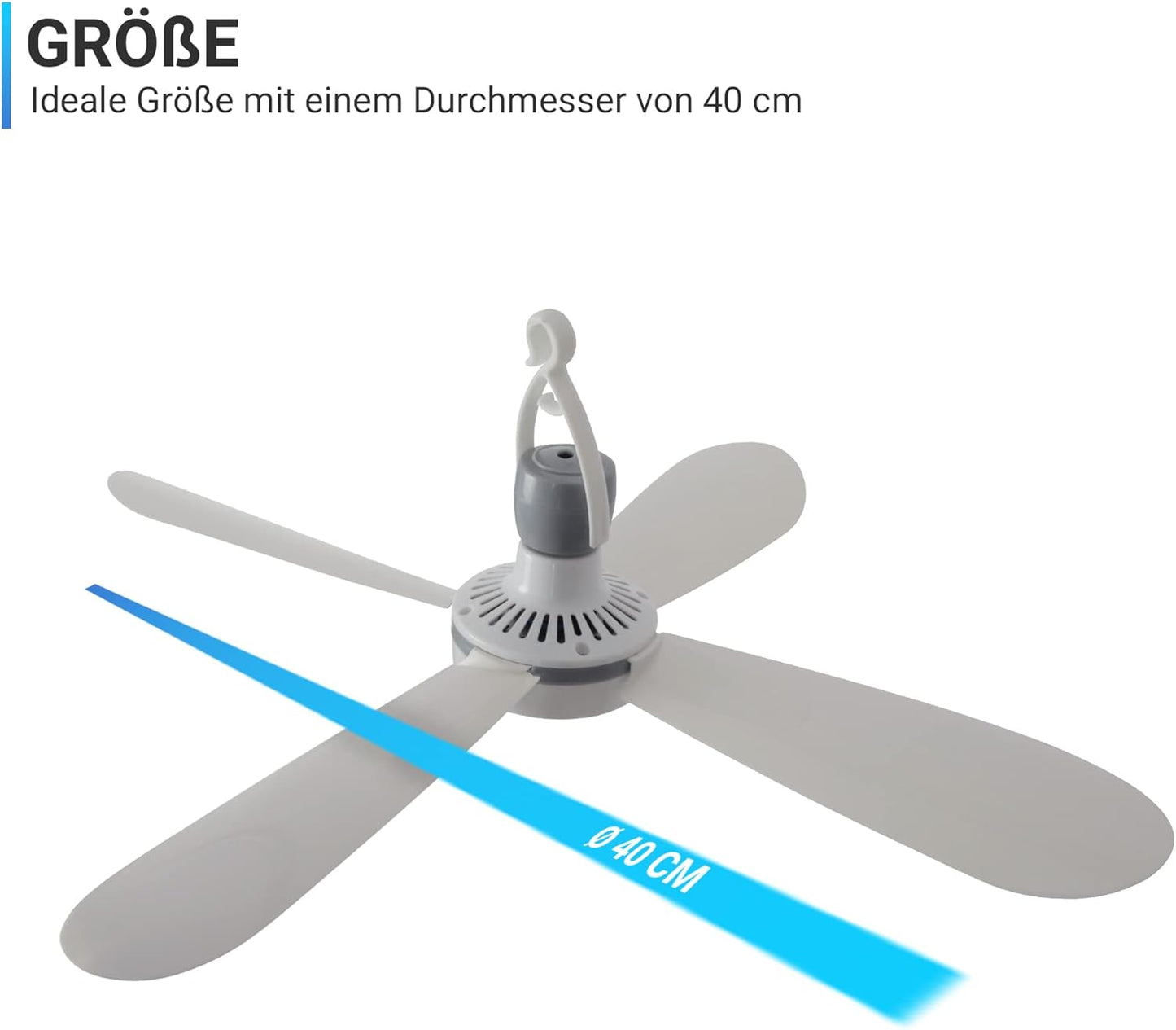 Mobiler Deckenventilator mit Schalter und Aufhänger, Weiss