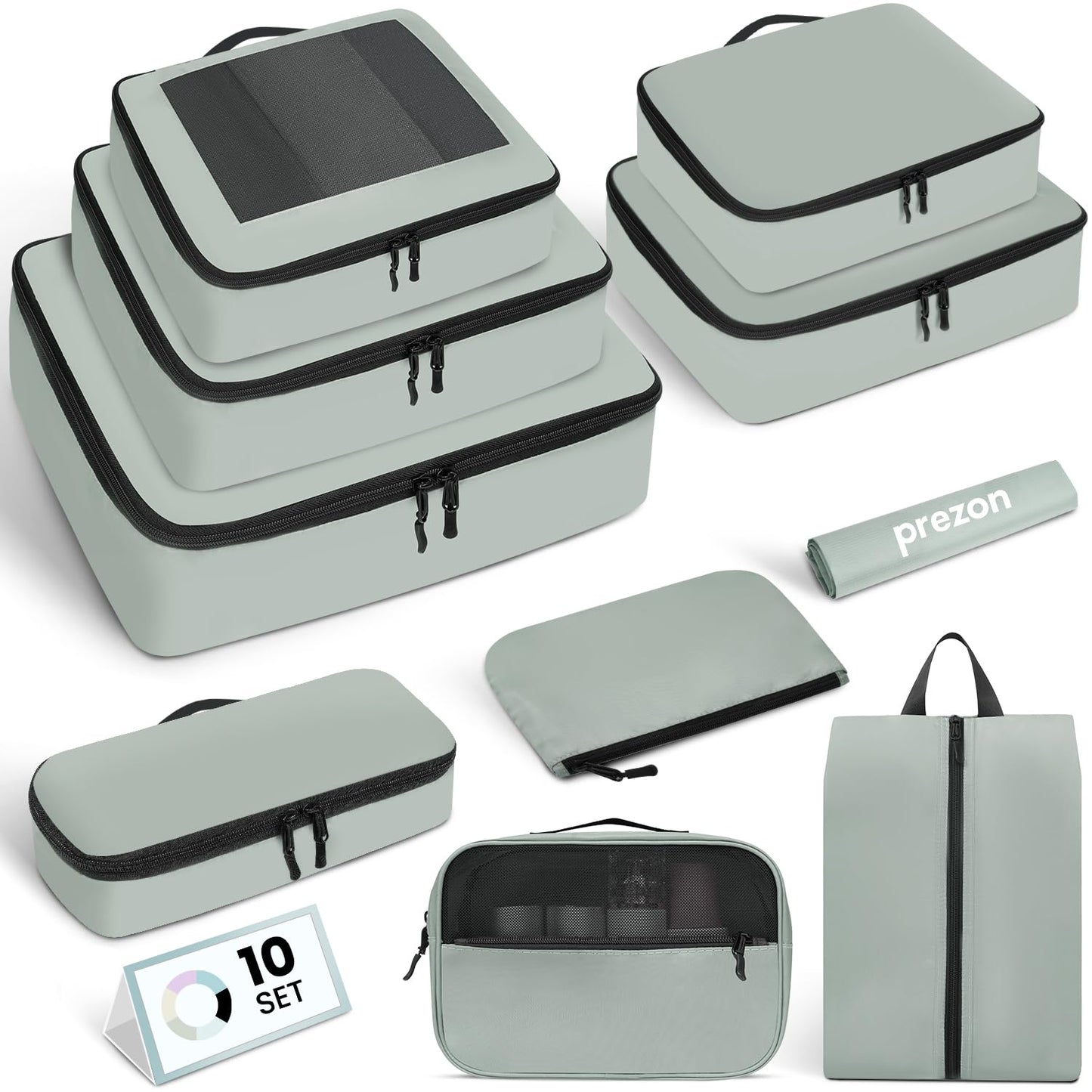 10er-Set Gepäck-Organizer, 10 Set, Grün