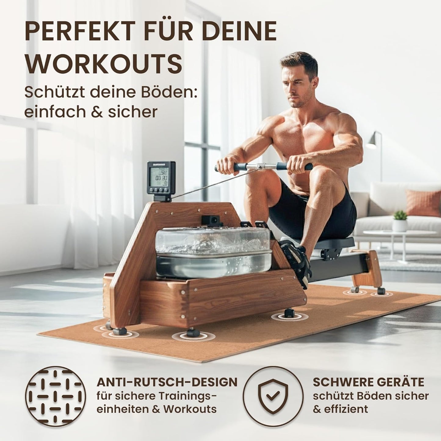 18er-Set Schutzmatten für Fitness, Cork | 18 Matten | 1,67 M² 32L x 32B x 1D cm