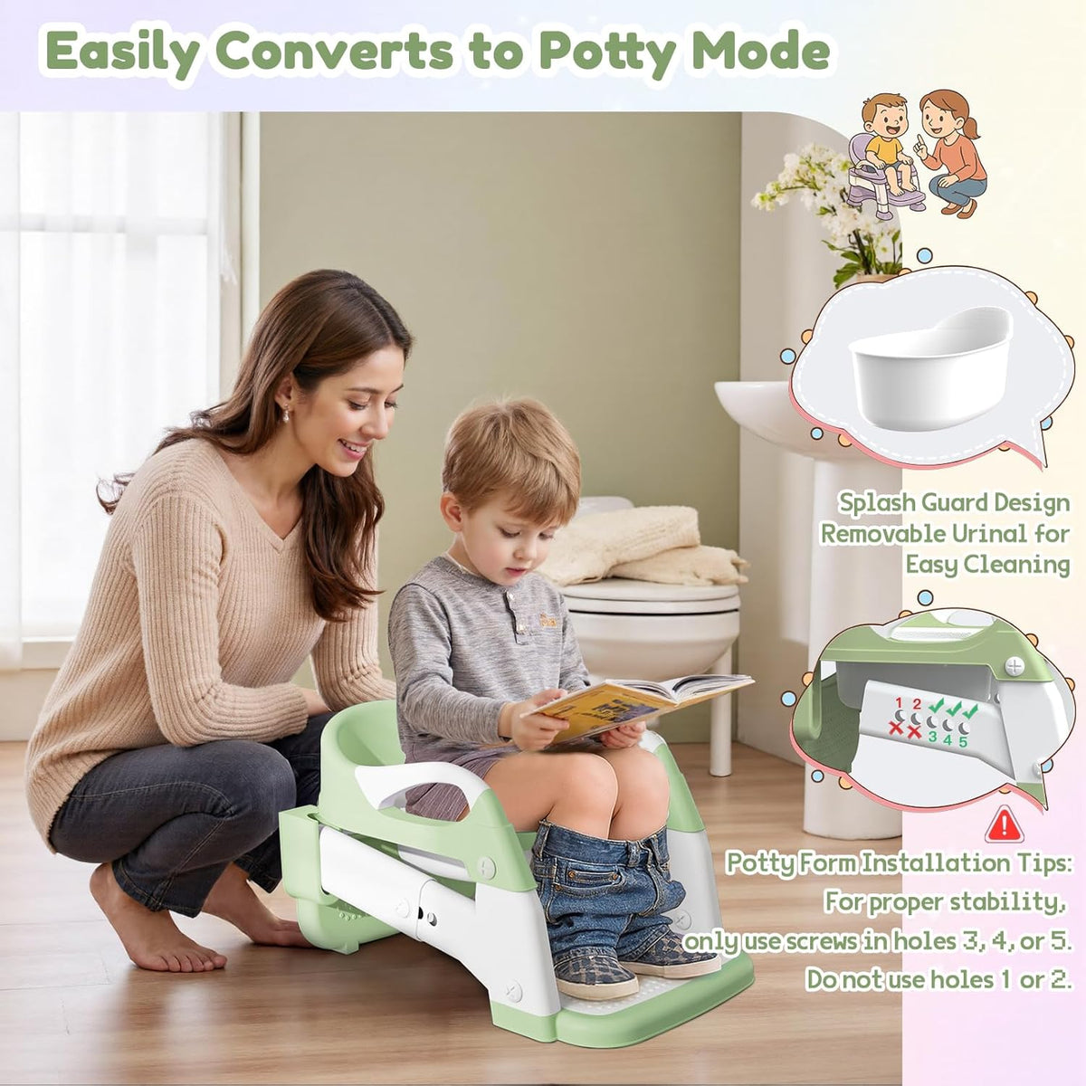 3-in-1 Toilettensitz mit Treppe für Kinder, Grün
