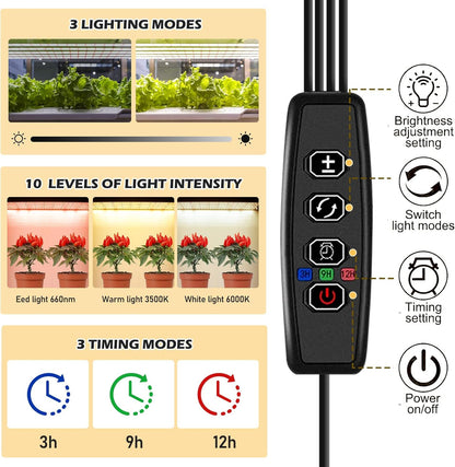 LED Pflanzenlampe mit Timer und Farbmodi, 4 Panels, 540LEDs
