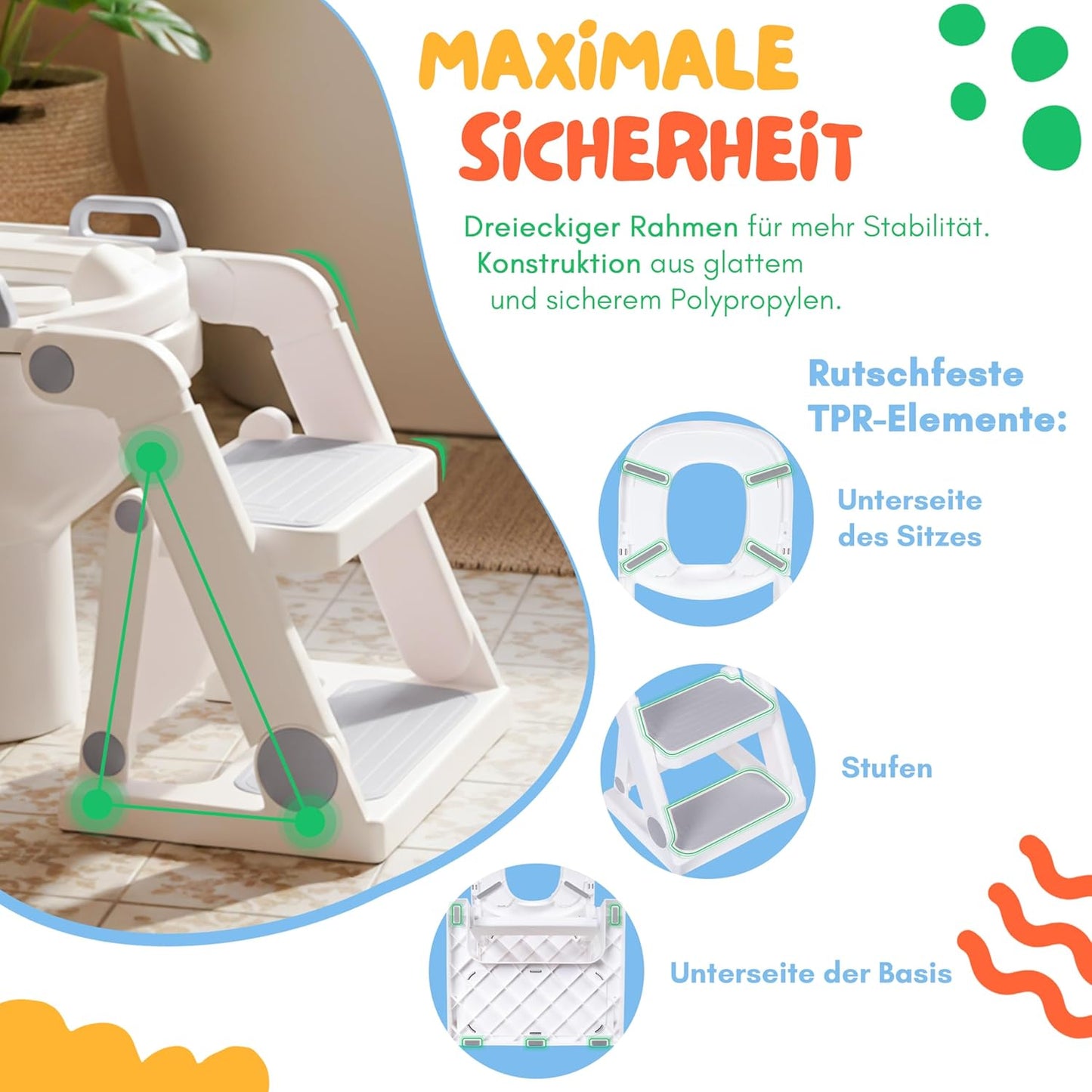 Höhenverstellbarer Toilettentrainer mit Treppe, Grau