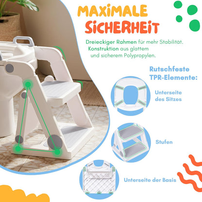 Höhenverstellbarer Toilettentrainer mit Treppe, Grau