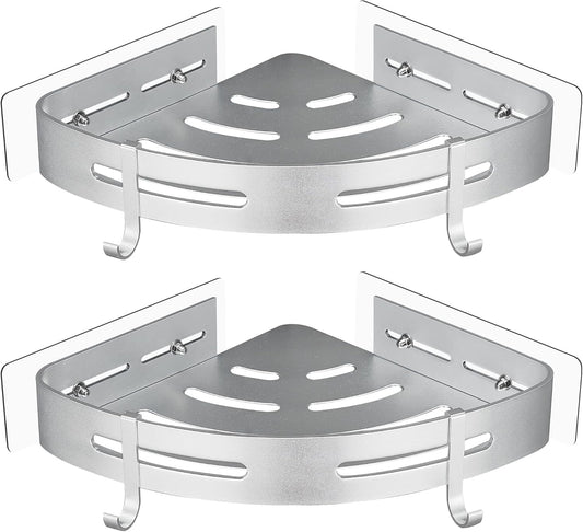 Eck-Duschregal Set ohne Bohren (2 Stück), Silber