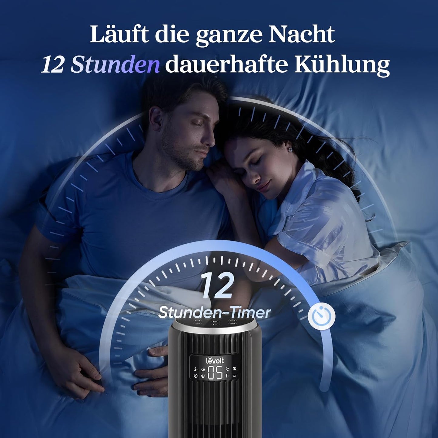 Leiser Turmventilator mit Fernbedienung und Timer, Intelligentes Schlafmodus Mattgrau