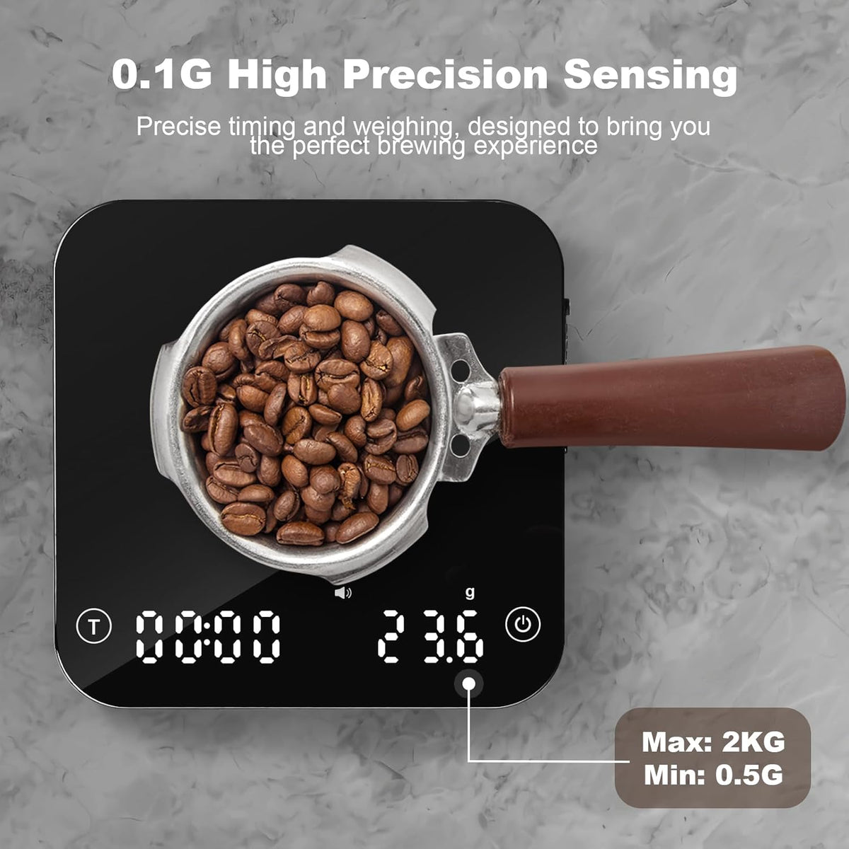 Barista-Waage mit Timer, Schwarz und Silber