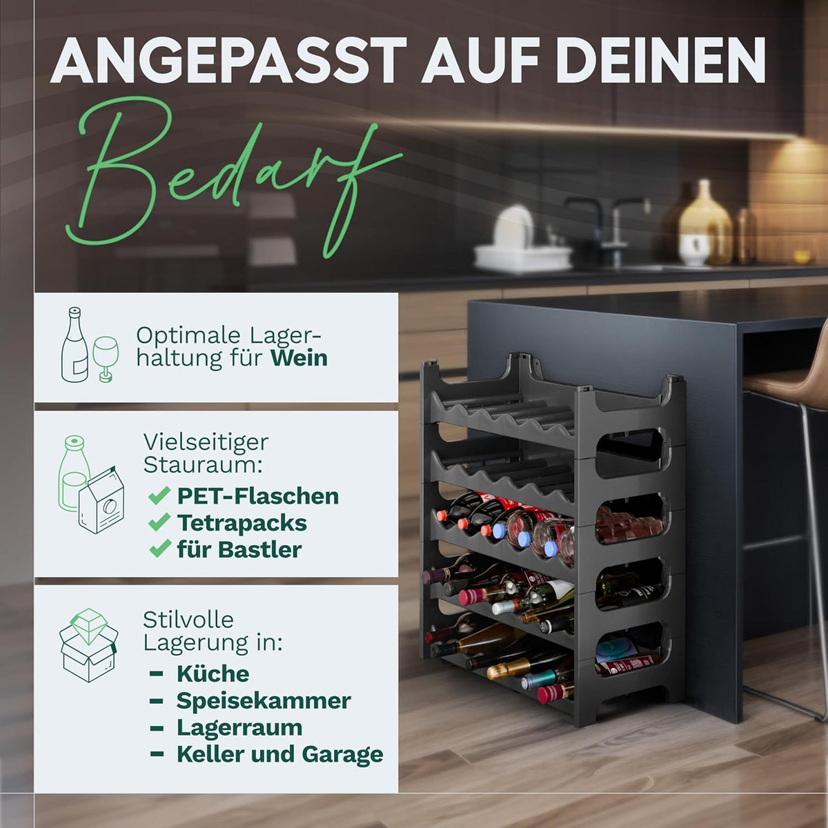 Modulares Flaschenregal für 60 Weinflaschen, für 60 Flaschen