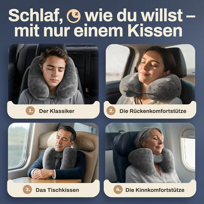 Aufblasbares Nackenkissen mit abnehmbarer Kapuze, Grösse M, Dunkelgrau Klein - für zierliche Frauen und Teenager