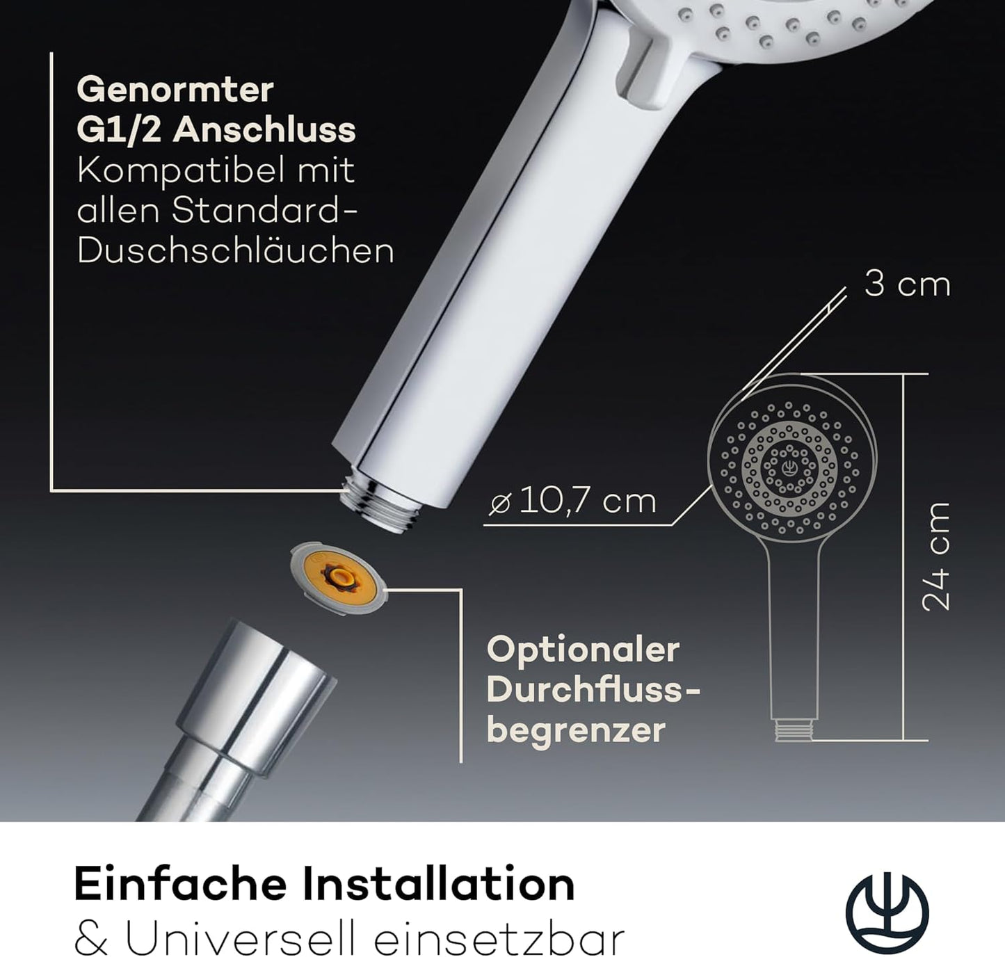 X1 Duschkopf, Chrom 3 Strahlarten