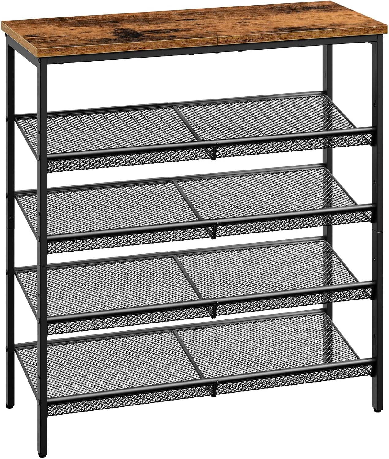 5-stöckiges Schuhregal mit verstellbaren Gitterablagen, Dunkelbraun + Schwarz 75 x 30 x 81 cm