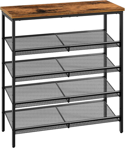 5-stöckiges Schuhregal mit verstellbaren Gitterablagen, Dunkelbraun + Schwarz 75 x 30 x 81 cm