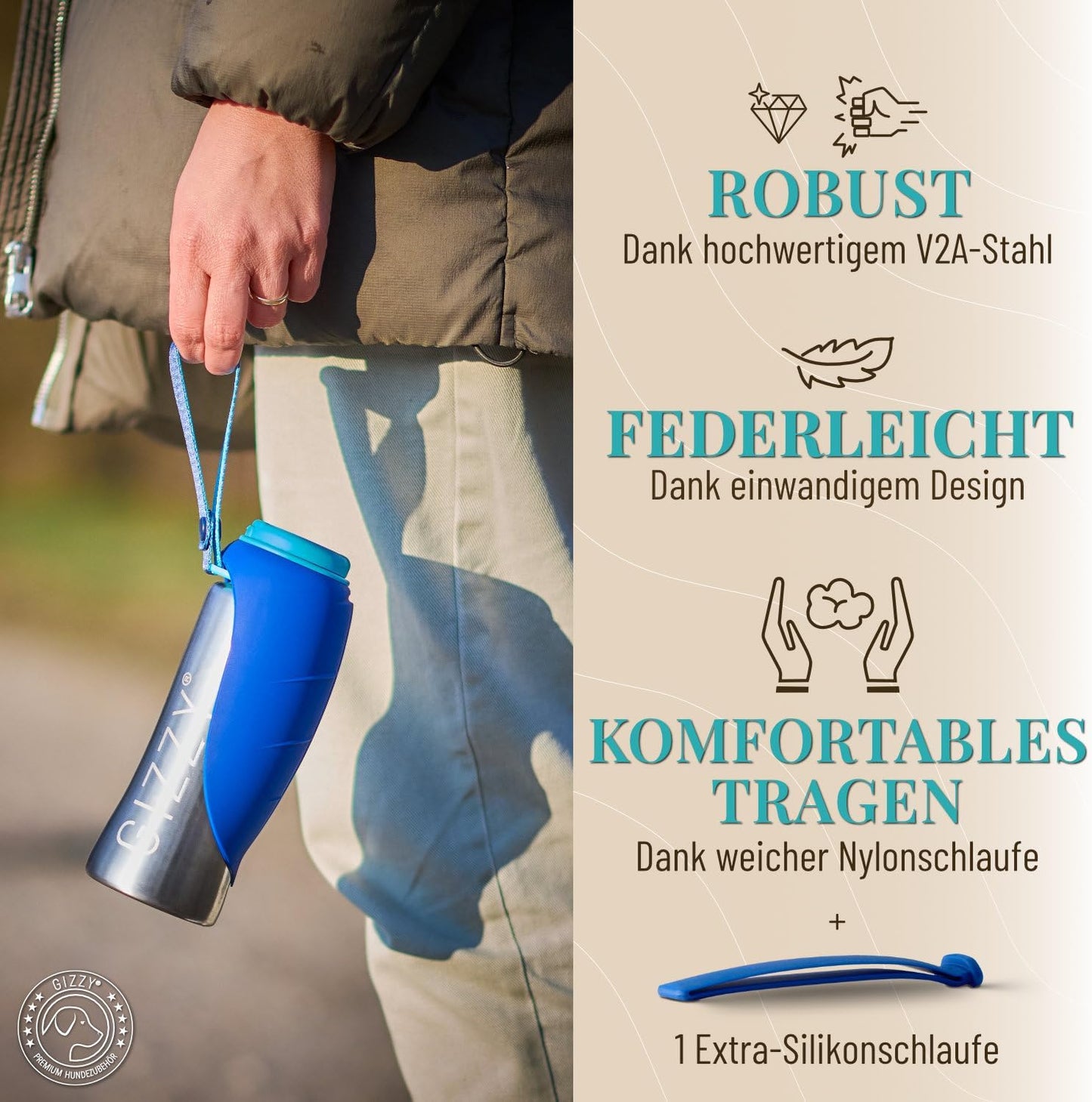 Trinkflasche für Hunde für unterwegs, Ozeanblau 800 ml