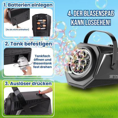 LED Seifenblasenmaschine mit 1L Flüssigkeit, Schwarz