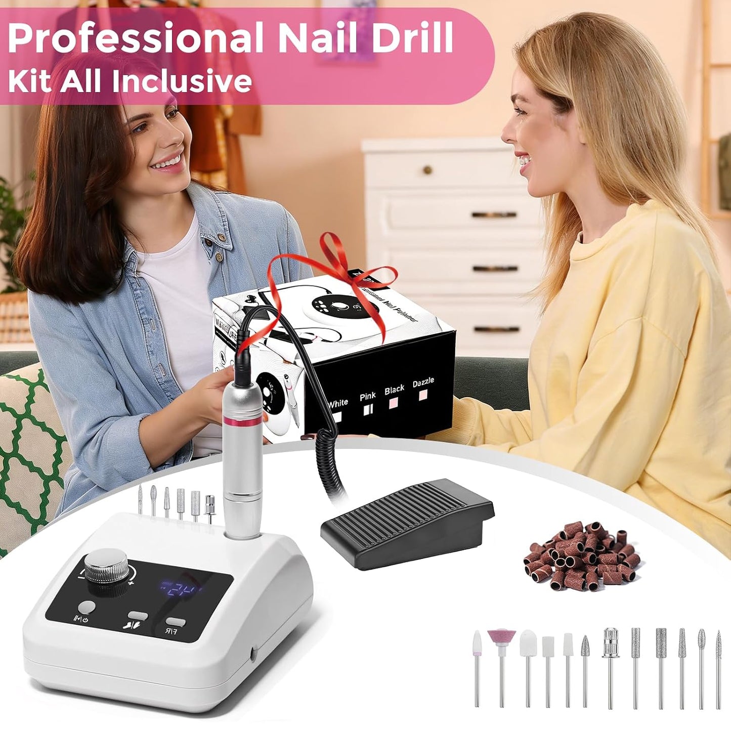Elektrische Nagelfräser für Maniküre & Pediküre 45000 U/Min, Weiss