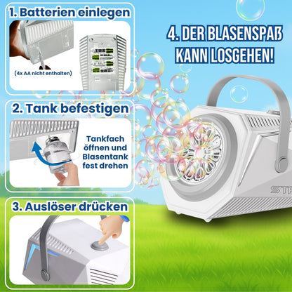 LED Seifenblasenmaschine mit 1L Flüssigkeit, Weiss