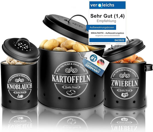 Aufbewahrungsbox, Kartoffel, Zwiebel & Knoblauch Set Schwarz