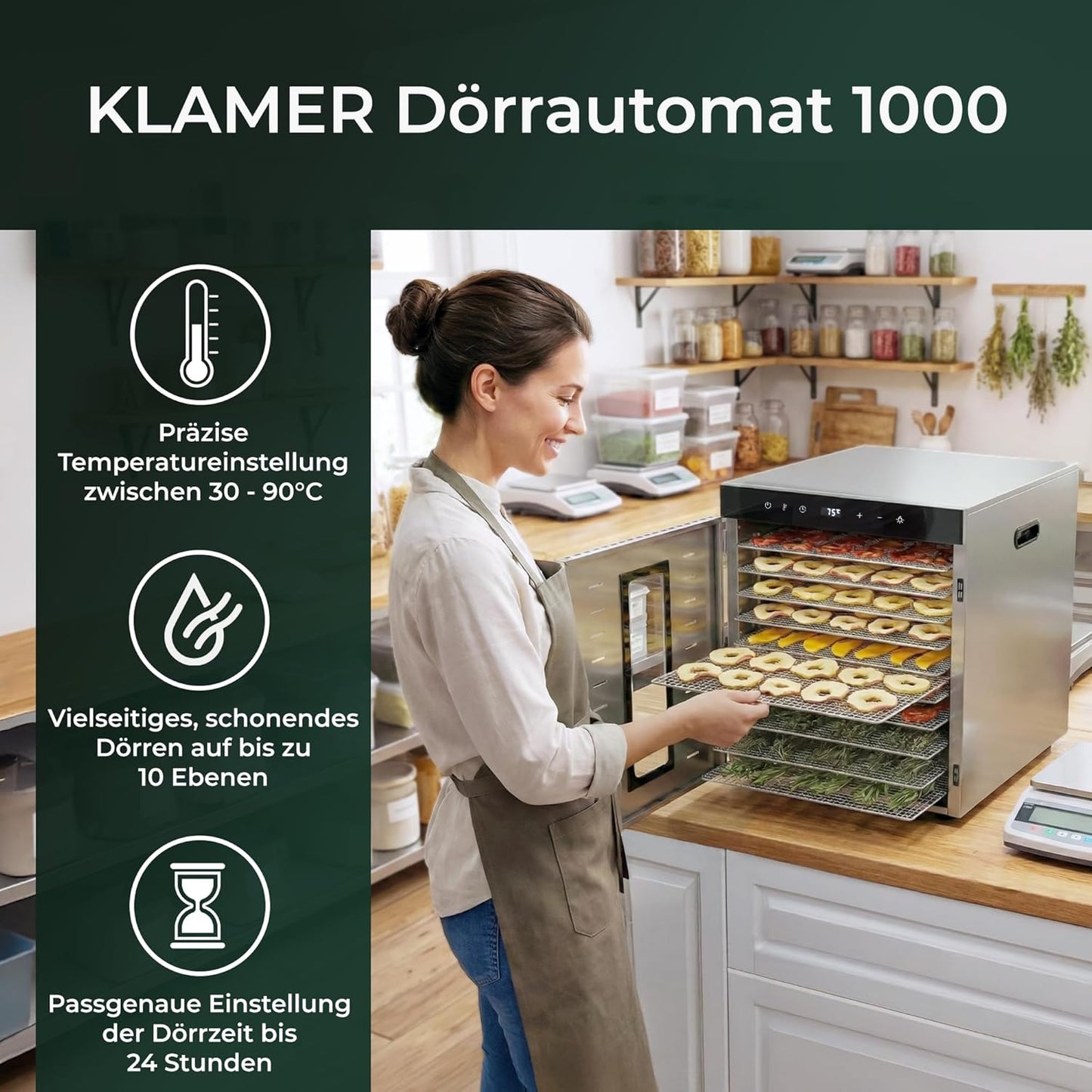 Dörrautomat mit Timer und Temperaturregler, Dörrautomat 1000