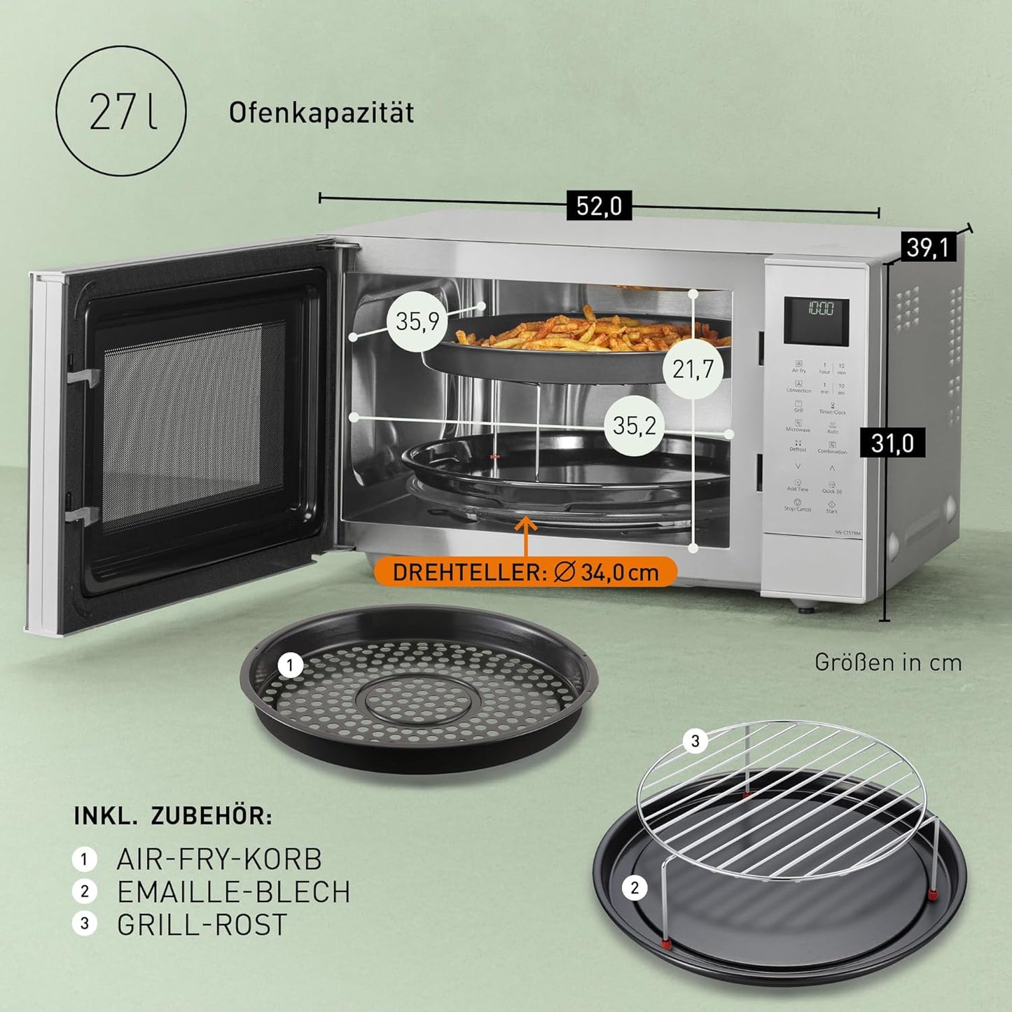 Kombimikrowelle mit Airfryer und Grillfunktion, Silber