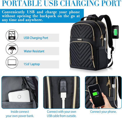 Stylischer Schulrucksack mit USB-Port, 15.6" Schwarz