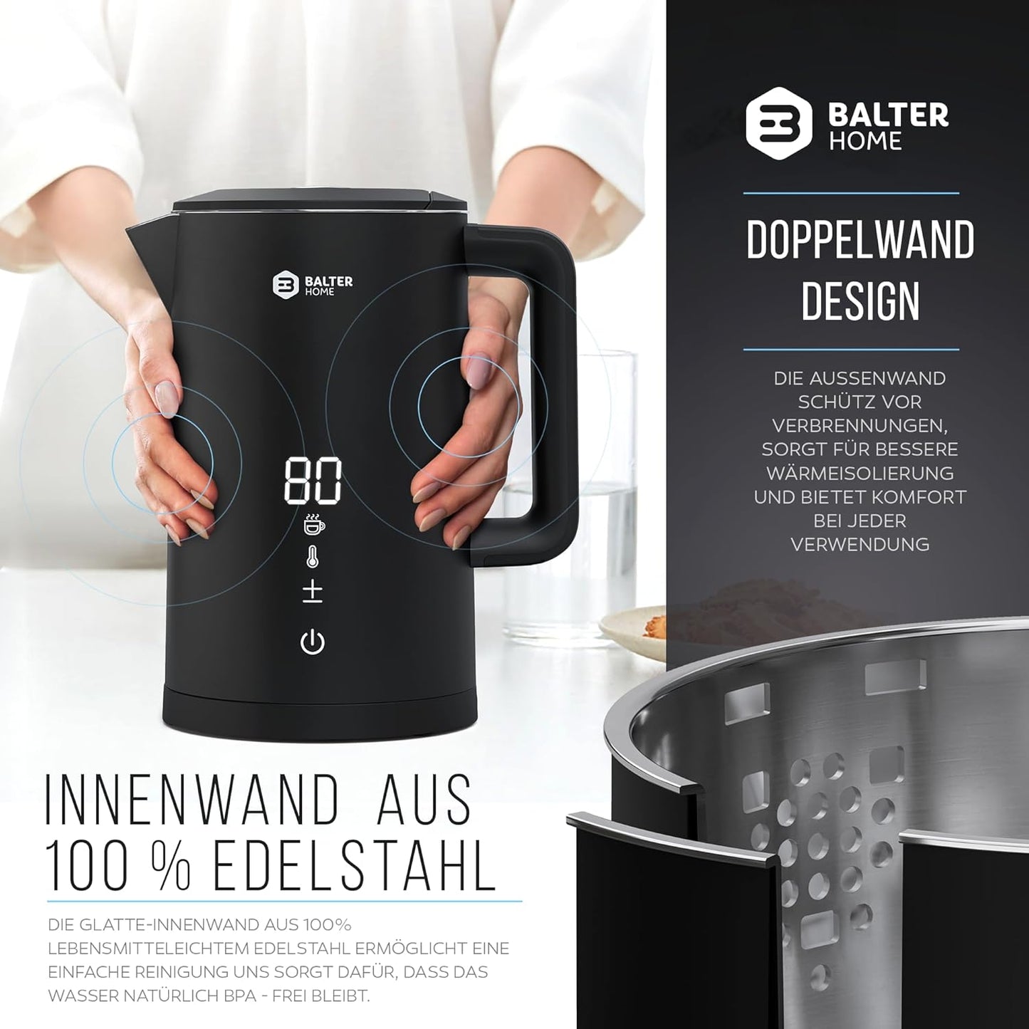 Wasserkocher mit Temperatureinstellung, A. Black, 5 Stufen, Lcd