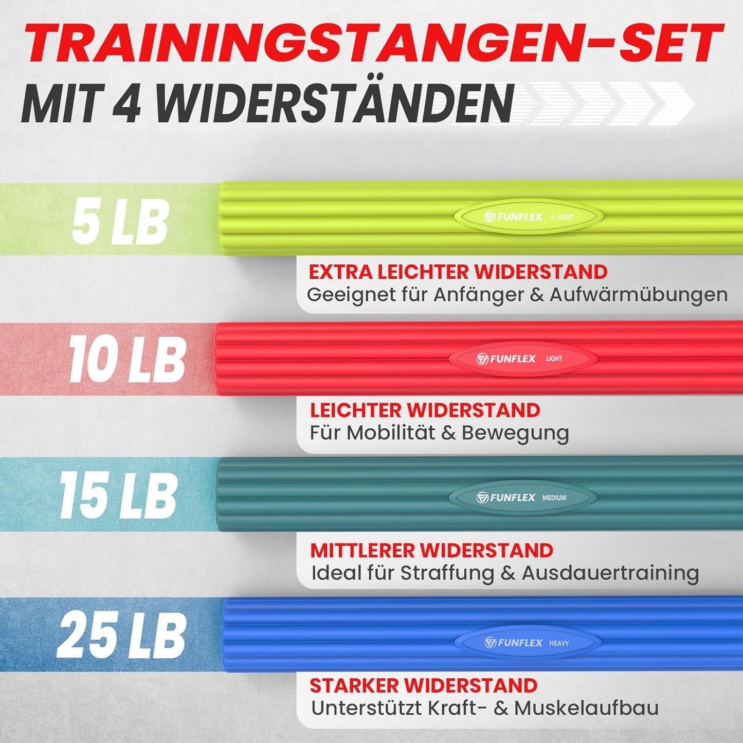 Flexibles Widerstandsstangen-Set, 4-teilig, für Krafttraining, 4er Set