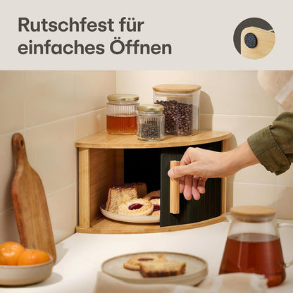 Eckbrotkasten mit Schiebetür aus Holz, Schwarz