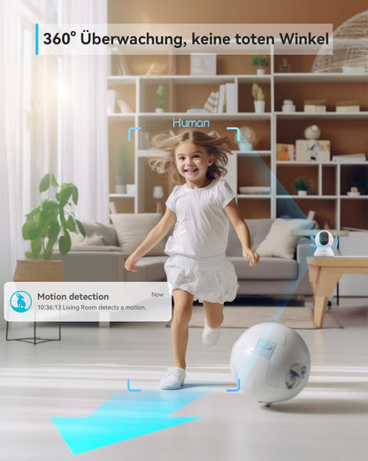 Haustierkamera 2K mit 360° Schwenkfunktion (2 Stück), 2K-2PCS